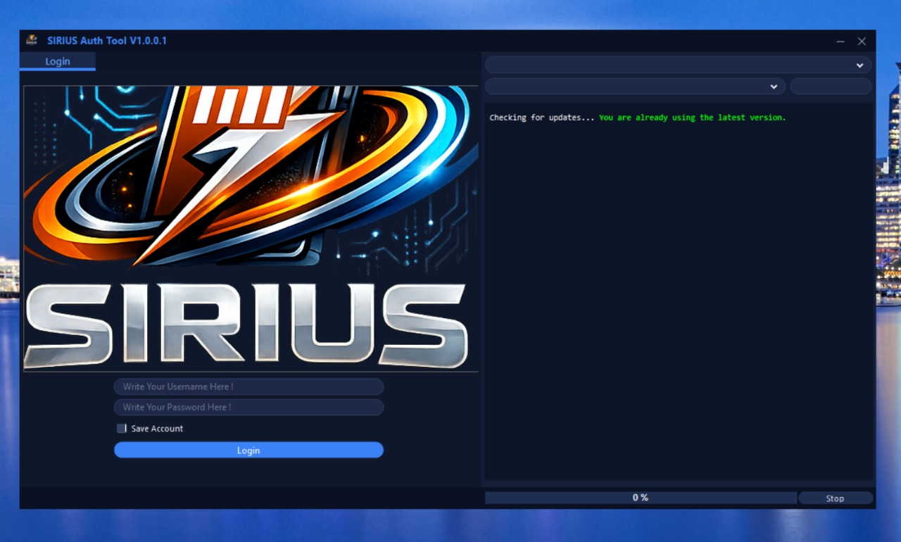 Sirius Auth Tool - Main Dashboard